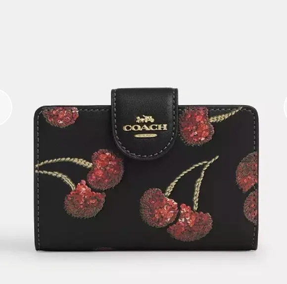 Coach Medium Corner Zip Wallet With Cherry Print - Picture 1 of 14
